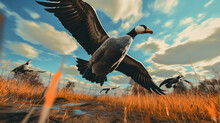 Geese Flying In The Daytime Sky Vincent Van Gogh Style, With High Contrast Composition Style, Ai Generative