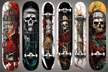 Best Skateboard Deck Design Of Skull And Bones Which Lock Inside The Lockup With The Black And White Background Colour Combination.