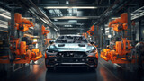 Fototapeta  - A sprawling automotive assembly line, where cars are meticulously put together
