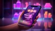 © Iman - Hand holding a smartphone with shopping cart concept on background 3D rendering
