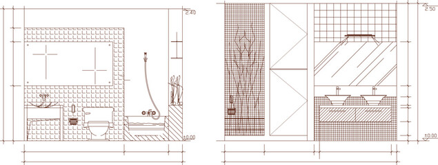 Wall Mural - Vector sketch illustration of bathroom interior architectural design