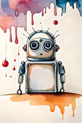 Wall Mural - Painting of cute little robot with lots of color in background