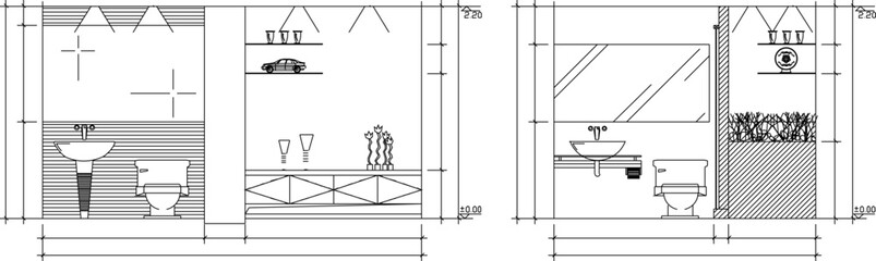 Wall Mural - Vector sketch illustration of modern minimalist hotel bathroom interior architectural design