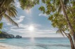 Panorama view of beautiful tropical beach and sea nature landscape on a sunny day.