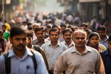 Wall Mural - Crowd of Indian commuter people walking street