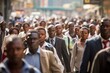 Crowd of African people walking street