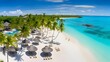 Panoramic aerial view of beautiful tropical beach with coconut palm trees