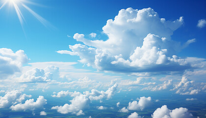 Canvas Print - Fluffy cumulus clouds float in the clear summer sky generated by AI