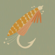 Vector Illustration Of Fully Feathered Fishing Fly Against Gray Backdrop