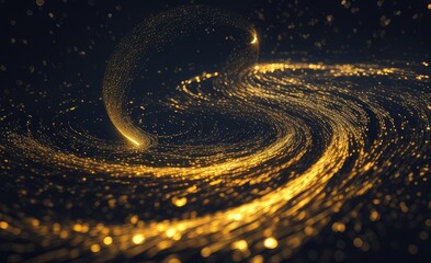 Wall Mural - Electronic Gold Particles Abstract wave and light background with sparkling floor star dust particle. contemporary glitter opulent golden sparkles against a dark background