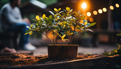 Sticker - Freshness and growth in a potted plant bring relaxation indoors generated by AI