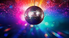 Disco Ball With Lights, Disco Ball And Lights, Disco Ball On Abstract Colored Background, Disco Ball In The Night Club, Lights In The Disco