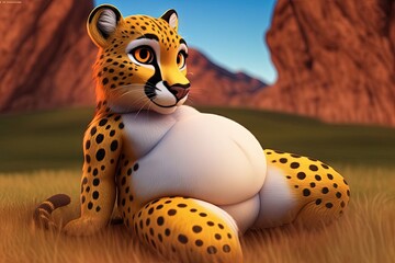 Wall Mural - Cheetah cute fat animal illustration generative ai
