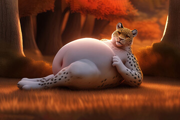 Wall Mural - Leopard cute fat animal illustration generative ai