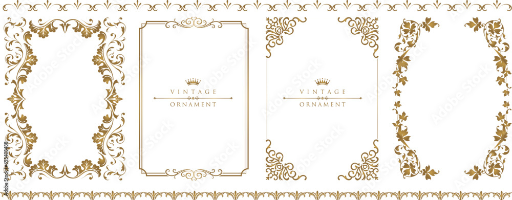 Gold floral ornament. Set of Decorative vintage frames and borders set ...