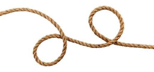 Sticker - Rope made of jute in loops and knots on a white background. Linen twisted rope isolate