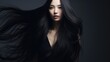 Asian woman with dark hair. Concept of hair care, hair coloring and strengthening.