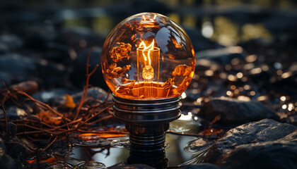 Canvas Print - Glowing nature, fire lighting equipment, electric lamp, light bulb glass generated by AI