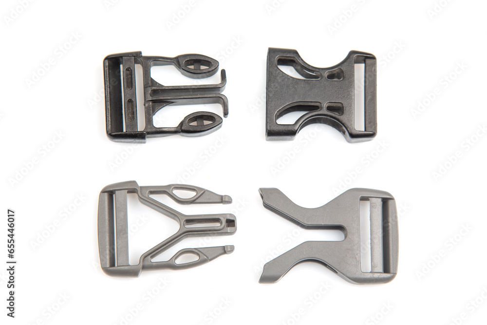 Fastex plastic clip for backpacks, bags, nylon belts on a white ...