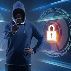 Wall Mural - Hacker in digital security concept