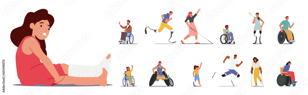 Disablement Character With Disabilities, Men And Women With Physical, Sensory ...