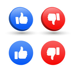 Poster - 3d Like icon button. Thumb up and thumb down icon sign. flat style. Social media notification icons. Vector illustration