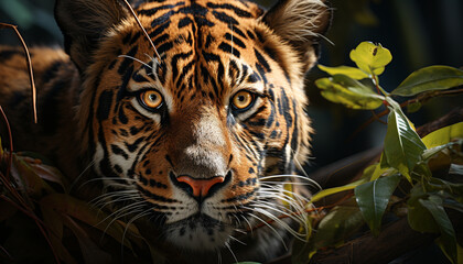 Sticker - Majestic Bengal tiger staring, its striped fur a beauty in nature generated by AI