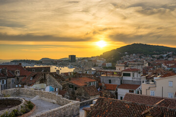 Poster - Aerial view of Split old town at sunset, Dalmatia, Croatia