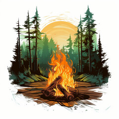 Sticker - campfire in the forest