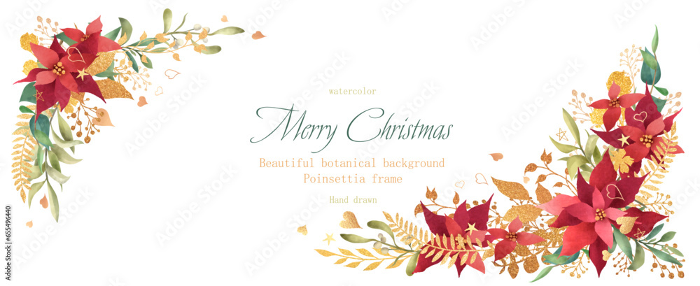 透明水彩画原画　クリスマス　聖夜　ポインセチア 透明水彩でポインセチアを描く方法 - 透明水彩で描く細密画