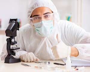 Wall Mural - Young expert criminologist working in the lab