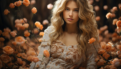 Sticker - A beautiful Caucasian woman with long blond hair and a flower generated by AI