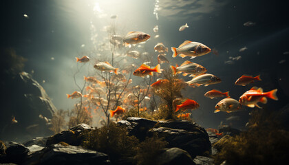 Poster - Vibrant underwater landscape showcases the beauty of nature aquatic animals generated by AI