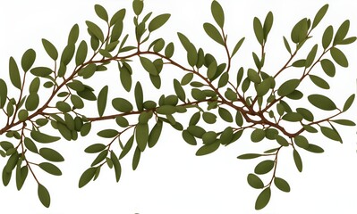 Wall Mural - Branch with olives and leaves on plain white background from Generative AI