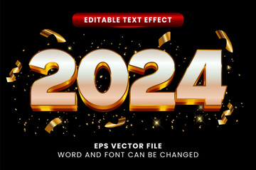 Poster - 2024 3d editable vector text effect. Happy new year typography