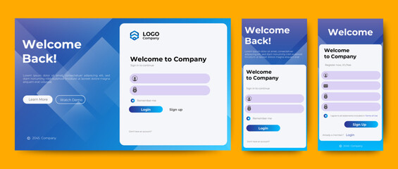 Wall Mural - login and registration form templates with blue color design. mobile sign up and sign in page. profe