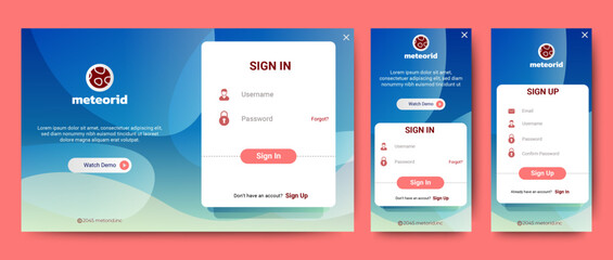 Wall Mural - login and registration form templates with blue color design. mobile sign up and sign in page. profe