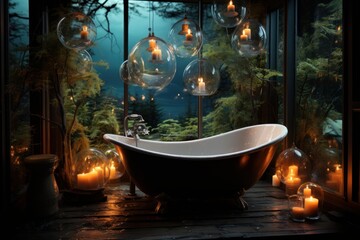 Wall Mural - bathtub in a luxury house in nature