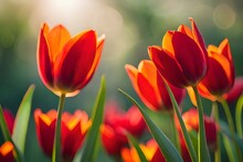 Red Tulips Flowers In The Garden