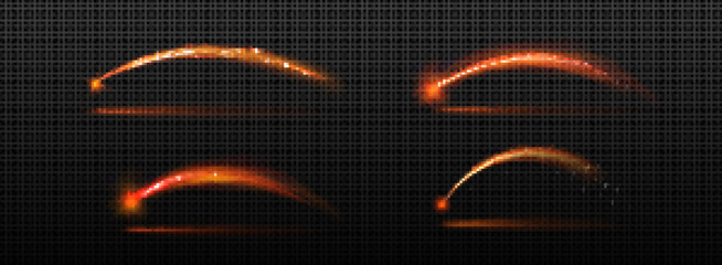 Wall Mural - shooting star with red glowing arc trail. realistic vector illustration of curved circular luminous 