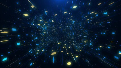 3D 4K Sci-fi Flying futuristic tunnel. Deep tech abstract 3D. Blockchain Big data bitcoin wave technology, Science Technology hi tech background design. Modern Digital deep learning Machine Learning