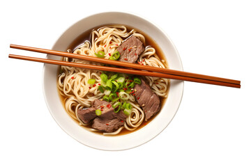 pho bo soup with noodles and beef meat isolated on transparent background