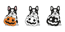Dog Vector Halloween French Bulldog Pumpkin Head Icon Jack O Lantern Puppy Logo Symbol Pet Cartoon Character Illustration Doodle Design Isolated Clip Art