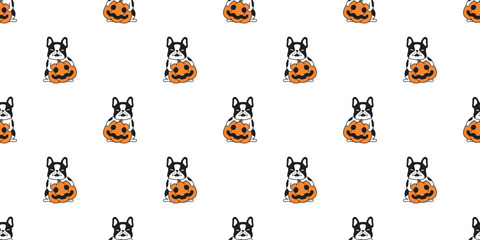 Wall Mural - dog seamless pattern french bulldog Halloween pumpkin puppy vector pet cartoon character doodle tile background gift wrapping paper repeat wallpaper scarf isolated