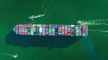 Wall Mural - Aerial top view Container ship on the sea for transportation to worldwide.