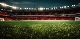 Fototapeta Sport - Lawn in the soccer stadium. Football stadium with lights. Grass close up in sports arena - background.
