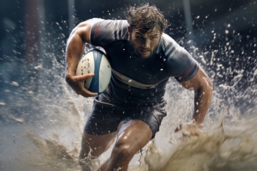 Male rugby players competing on the rugby field