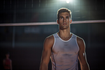 Wall Mural - Male volleyball players are competing on the indoor volleyball court