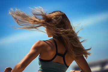 Wall Mural - Female beach volleyball players play a volleyball match on the beach