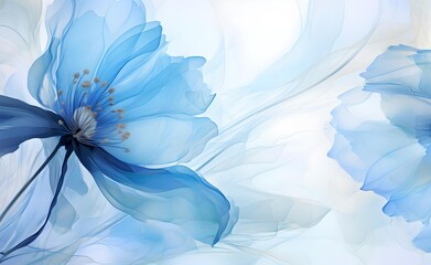 Wall Mural - Abstract blue flower, delicate botanical floral background.